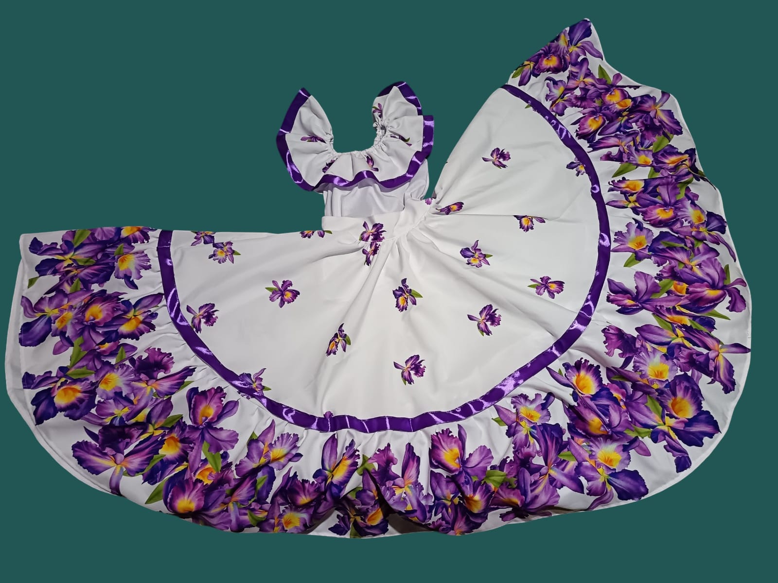 Vestido Tipico Blanco Con Orquideas